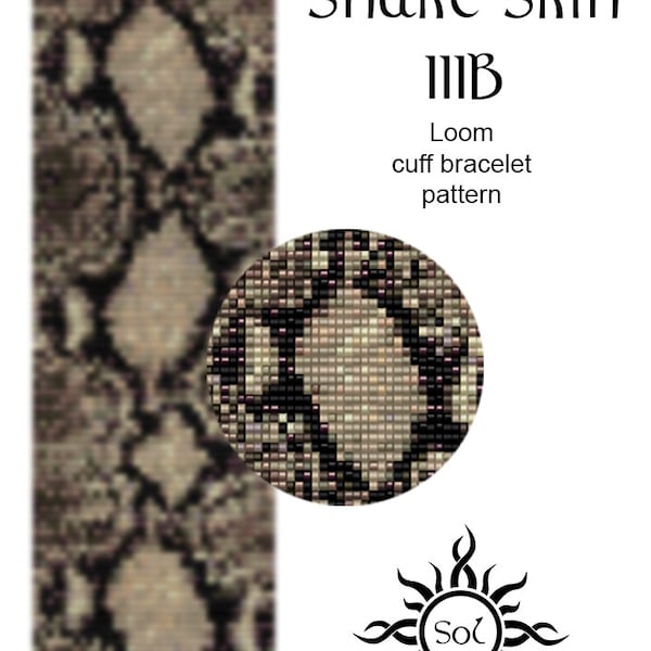 SNAKE SKIN IIIb - loom cuff beaded bracelet pattern; tutorial, pdf file, miyuki delica, animal print, python, african, reptile, unisex
