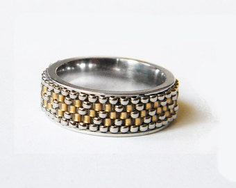 GAELICO - bague celtique or argent perles toho graines ; bijoux uniques fait main, original, à la main, cadeau fait main