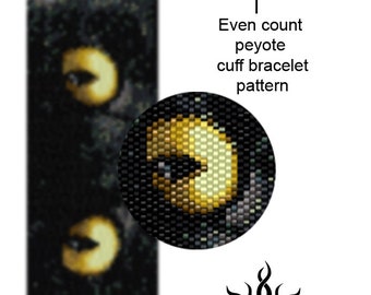 Eyes of the Cat I - even peyote cuff beaded bracelet pattern; tutorial, pdf file