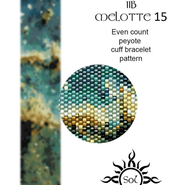 Heart Nebula IIb Melotte 15 - version mince; même motif de bracelet en perles de manchette peyotl; pdf; motif galaxie; Cosmos; hubble