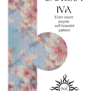 SAKURA IVa - even peyote cuff beaded bracelet pattern of cherry blossom; tutorial, pdf file, floral, pink, romantic, pastel, spring, miyuki
