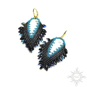 DERVEN - schwarzblaue Drachenohrringe mit Toho- und Miyuki-Samen; einzigartiges Geschenk, original, handgemacht, Fantasie