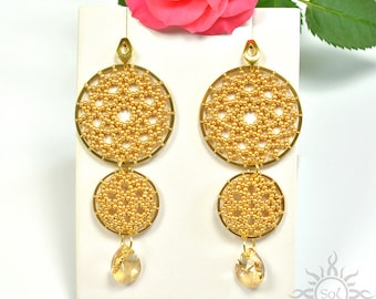 LESAUR I - gold beadwoven filigree earrings on gold plated sterling silver posts; unique handmade, original