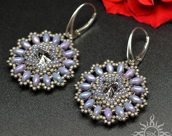 FORN- beadwoven old silver lavender mandala earrings with swarovski crystals on sterling silver; summer; pastel; handcrafted; romantic; star