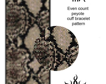 SNAKE SKIN IIIa - even peyote cuff beaded bracelet pattern; tutorial, pdf, miyuki delica, animal print, python, african, reptile, unisex