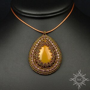NIDHI embroidered amber mookaite teardrop pendant on leather strap romantic, unique, summer pendant, OOAK, filigree, autumn, handmade image 3