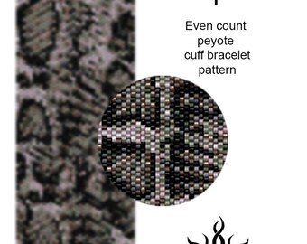 SNAKE SKIN I - even peyote cuff beaded bracelet pattern; tutorial, pdf file, miyuki delica, animal print, python, african, reptile, unisex