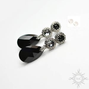 SILBER JET - alte Silber schwarz Ohrstecker Ohrringe mit Toho Samen und Swarovski-Kristallen auf Sterling Silber Beiträge