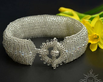 GEALAI - crystal silver beadwoven wedding bracelet with fire polish crystals; wedding jewelry, unique handmade