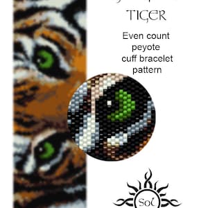 Eye Of The Tiger - even peyote cuff beaded bracelet pattern; tutorial, pdf file