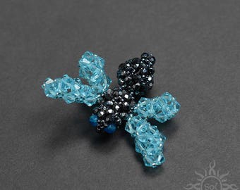 FLY I - beadwoven brooch with toho seeds and czech crystals; unique handmade, original, handmade jewelry, handmade gift