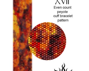 Autumn Colors XVII - even peyote cuff beaded bracelet pattern; tutorial, pdf file, autumn, fall, abstract, miyuki delica, leaves, tree