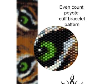 Eye Of The Tiger - thin version; even peyote cuff beadwoven bracelet pattern; tutorial, pdf file
