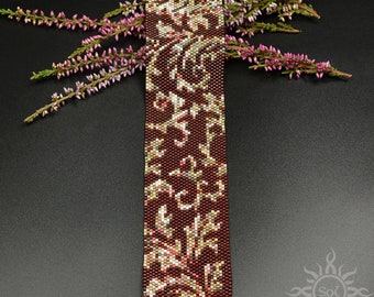 Autumn Ornament Ia- peyote cuff beadwoven bracelet with toho and miyuki delica seeds; unique handmade, fall autumn, baroque peyote, tapestry