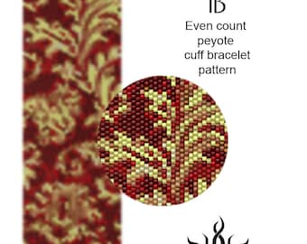 Autumn Ornament Ib - even peyote cuff beaded bracelet pattern; tutorial, pdf file, autumn jewelry, fall, leaves, baroque peyote, miyuki