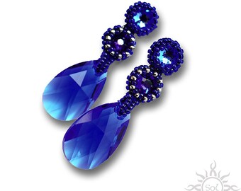 MAJESTIC blu I - blu navy orecchini perline toho semi e Swarovski su argento post