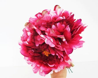 8 Dark Pink Silk Peonies Big Artificial Flowers Peony Pink Yellow Flower DIY Wedding Crafts Decoration Decor Spring Summer Simulation Flower