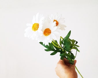 1 Daisy Stem - Artificial Flowers Silk Windflower Bouquet Flowers Bush White Green Floral Accessory Faux Wild Flowers