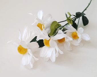 1 White Daisy Branch 24.4", Artificial Flowers Silk Daisies Branch Windflower Bouquet Flower Bush Green Floral Accessory Faux Wild Flowers