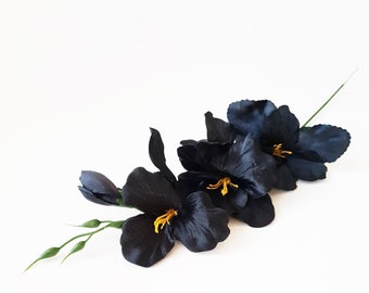 1 Black Artificial Gladiolus Stem for Vase Decor, Dark Faux Flower Branch, Moody Home Decor, Elegant Floral Accent