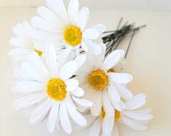 10 White Daisies Silk Flower Heads Artificial Daisy 3.15" Floral Supply Hair Accessories Wild Flower Supplies Simulation DIY Bouquet