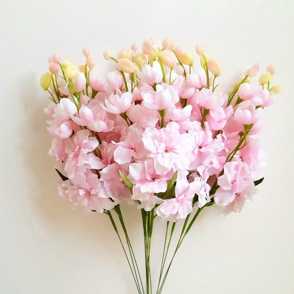 11 Soft Pink Delphinium Branches, Delphinium Spray Sprays, Artificial Flowers, Silk Delphiniums, Flower Bouquet Delphiniums Bush Faux Fabric