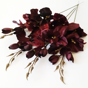 8 Cherry, Burgundy Silk Gladiolus Artificial Flowers Gladiola Branches Dark Red Bouquet Bush Summer Simulation 21" Fake Faux