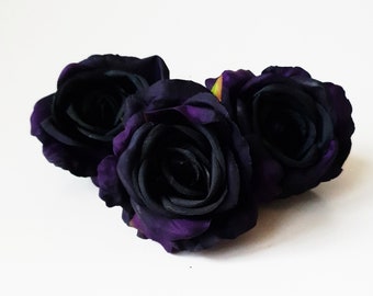 Black Rose - 8 Heads, Artificial Flowers Black Dark Purple Color, Wedding Silk Roses Supply, DIY Faux Fake Floral Accessory Real Touch