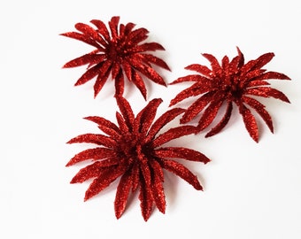 10 Red Shiny Winter Flowers, Glossy Artificial Flowers Dark Red Flower 3.5" Christmas Xmass Decor Floral Accessory Supplies Faux Fake