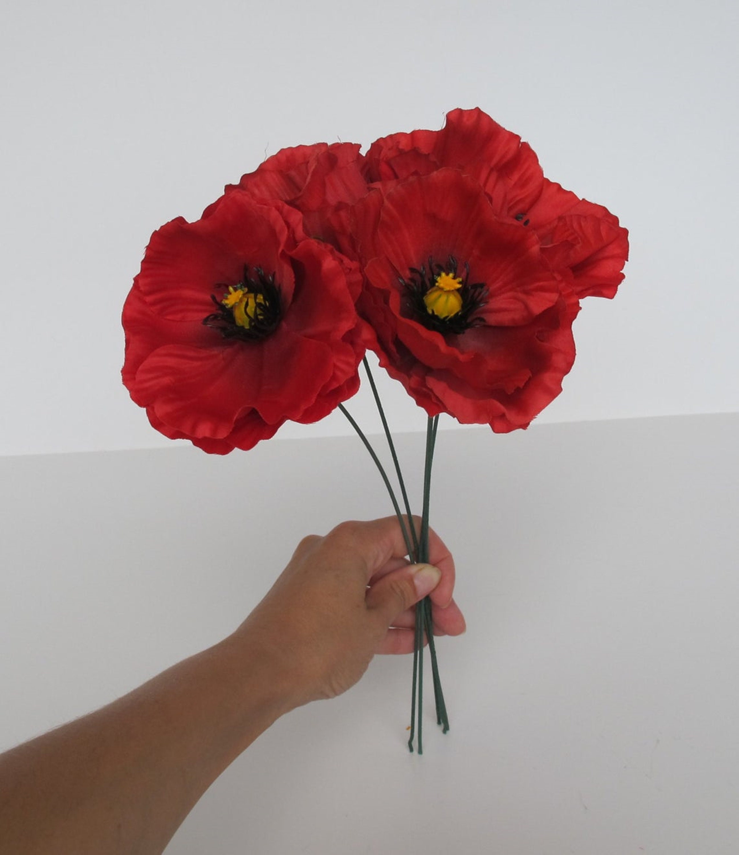 10 Red Poppies Artificial Flowers Silk Fabric Poppy 4.3 Etsy