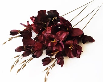 4 Cherry, Burgundy Silk Gladiolus Artificial Flowers Gladiola Branches Dark Red Bouquet Bush Summer Simulation 21" Fake Faux