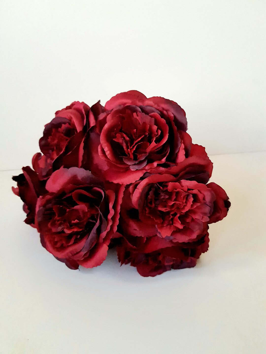 10 Burgundy Silk Roses, Artificial Flowers Mini Peonies, Wedding Roses