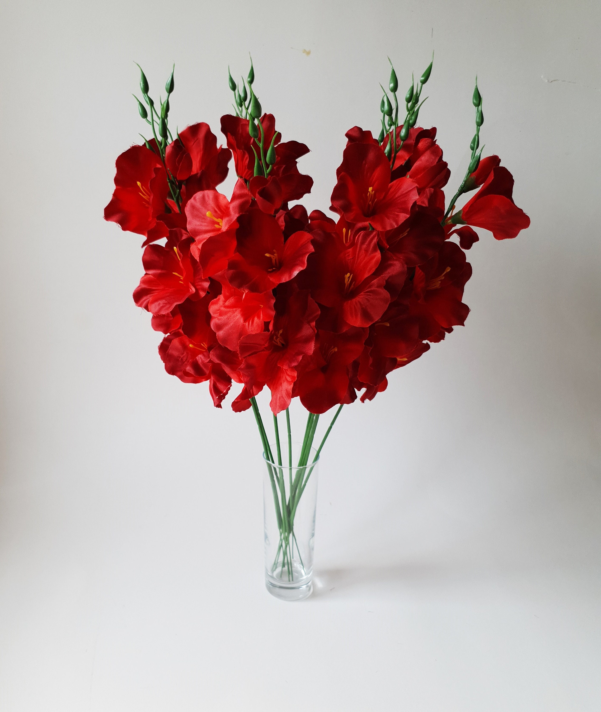 10 Red Silk Gladiolus Artificial Flowers Gladiola Branches Etsy