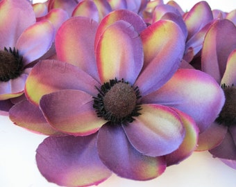 10 Purple Magnolias Silk Artificial Flowers Brown Centers Blossoms 4" Floral Supply Supplies Faux Fake DIY Wedding