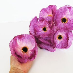 1 Silk Poppy Head, Purple Artificial Flower, Silk Poppy 4.7 Flower Floral Hair Accessories DIY Wedding Anemones Supplies Fake Anemone image 1