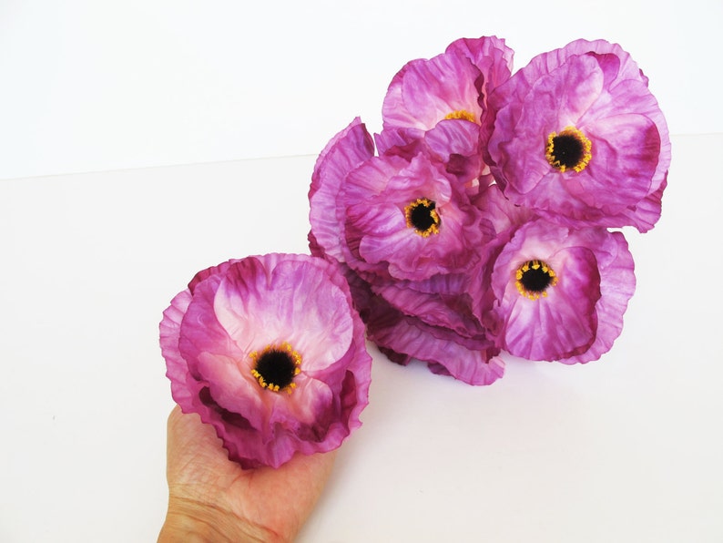 1 Silk Poppy Head, Purple Artificial Flower, Silk Poppy 4.7 Flower Floral Hair Accessories DIY Wedding Anemones Supplies Fake Anemone image 1