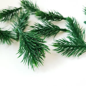 50 Evergreen Plastic Pine Sprigs, DIY Christmas Pick, Little Tiny Green Millinery ,Artificial Greenery Filler Greenery Craft Supply Projects