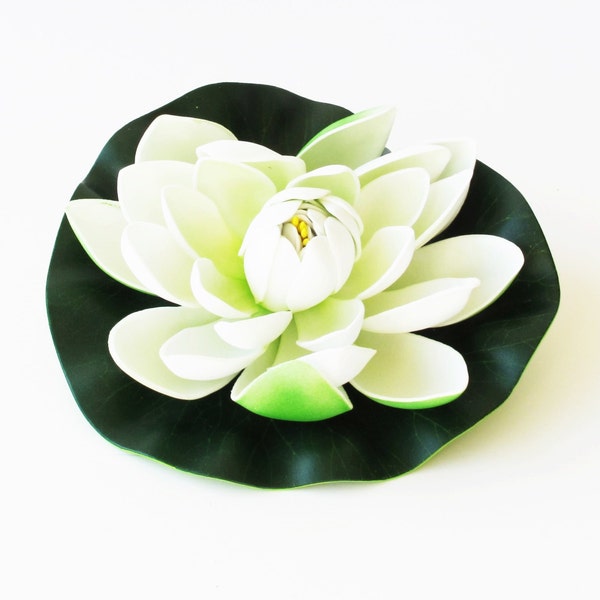 White Water Lily Lotus Artificial Lilies Green Leave Can Be On Water Flowers Nenuphar 6.3" x 6.7" Floral Accessories Flower Supply Faux