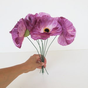 1 Silk Poppy Head, Purple Artificial Flower, Silk Poppy 4.7 Flower Floral Hair Accessories DIY Wedding Anemones Supplies Fake Anemone image 4