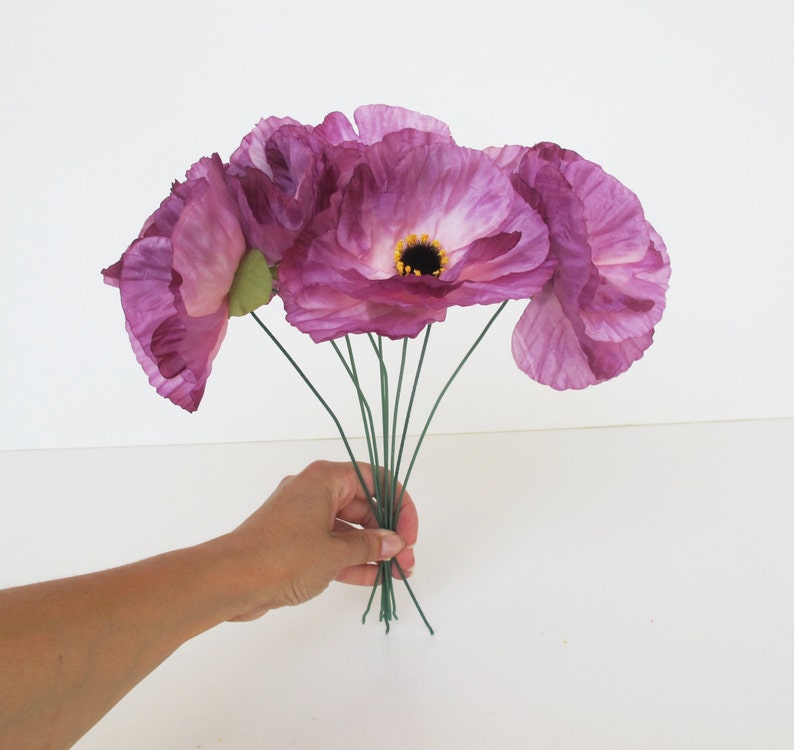 10 Silk Poppies Purple Artificial Flowers Silk Poppy 4.7 Etsy