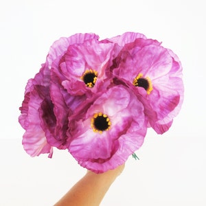 1 Silk Poppy Head, Purple Artificial Flower, Silk Poppy 4.7 Flower Floral Hair Accessories DIY Wedding Anemones Supplies Fake Anemone image 2