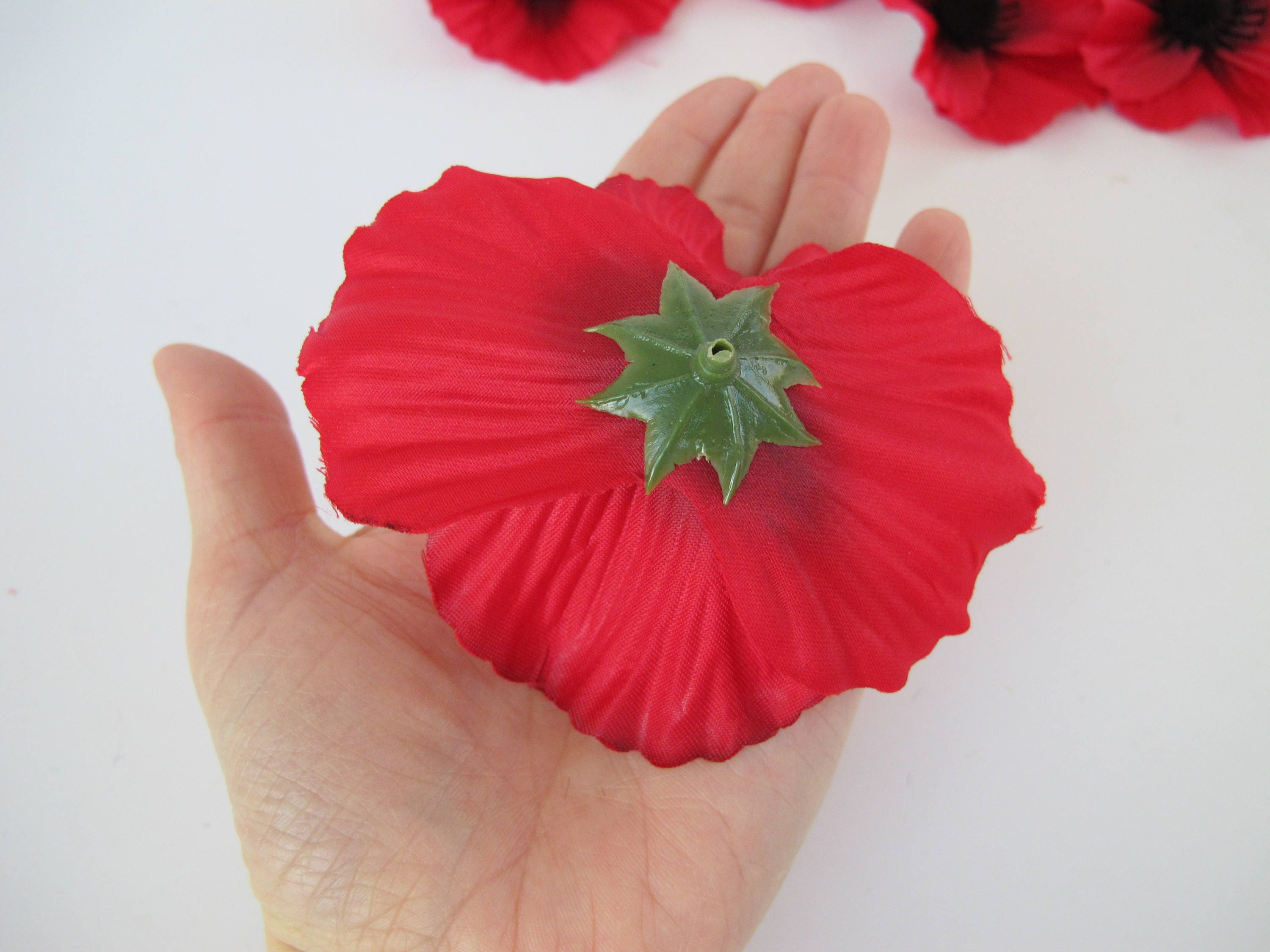 50 Red Poppies Silk Artificial Flowers Silk Fabric Poppy Black Etsy