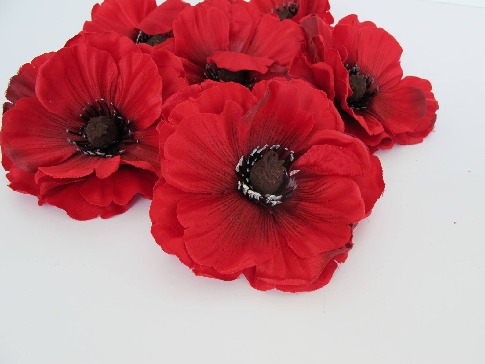24 Red Poppies Artificial Flowers Silk Dark Red Poppy 4 Etsy