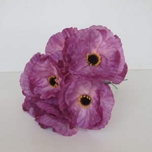 1 Silk Poppy Head, Purple Artificial Flower, Silk Poppy 4.7 Flower Floral Hair Accessories DIY Wedding Anemones Supplies Fake Anemone image 5