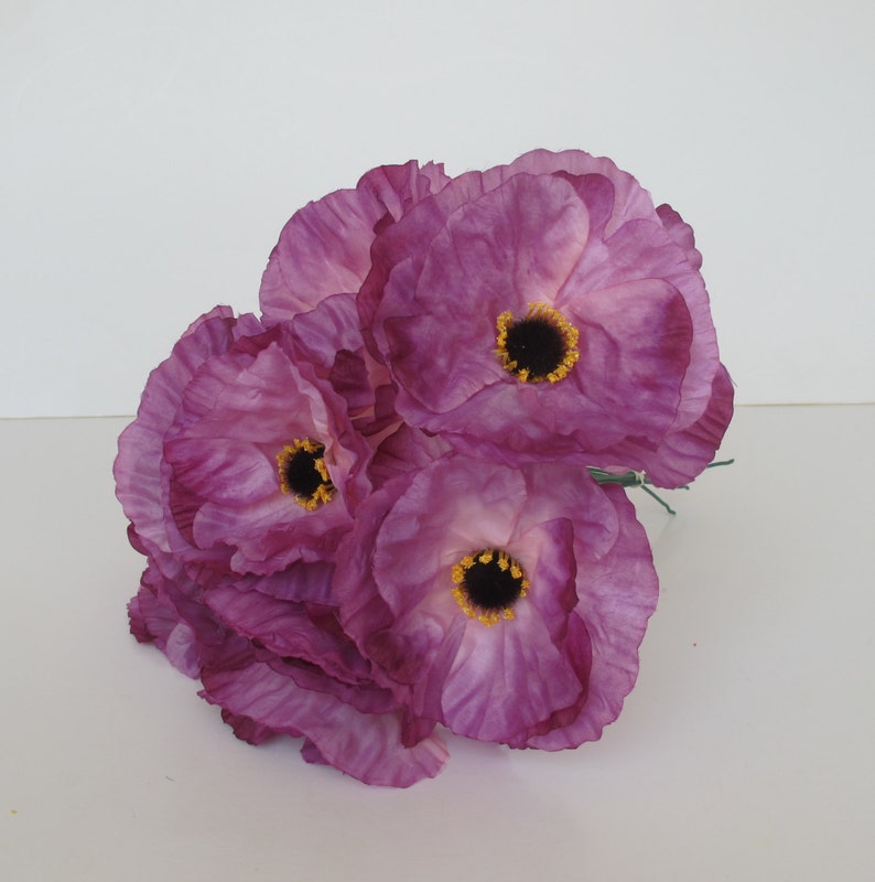 1 Silk Poppy Head, Purple Artificial Flower, Silk Poppy 4.7 Flower Floral Hair Accessories DIY Wedding Anemones Supplies Fake Anemone image 5