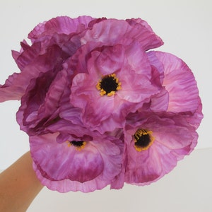 1 Silk Poppy Head, Purple Artificial Flower, Silk Poppy 4.7 Flower Floral Hair Accessories DIY Wedding Anemones Supplies Fake Anemone image 3