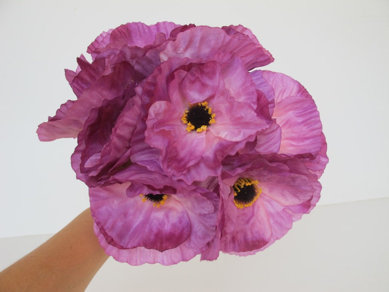 1 Silk Poppy Head, Purple Artificial Flower, Silk Poppy 4.7 Flower Floral Hair Accessories DIY Wedding Anemones Supplies Fake Anemone image 3