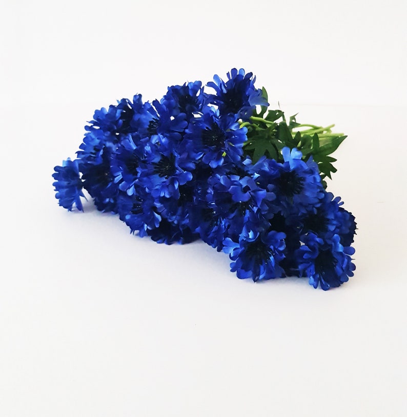 10 Dark Blue Cornflower Branches Artificial Flowers Silk Etsy