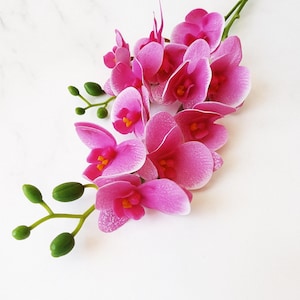 1 Latex Pink Purple Orchid Branch 12 Heads 23.6in Single Stem Artificial Faux Flower, Fake Flowers, Phalaenopsis, Butterfly Orchids Bush