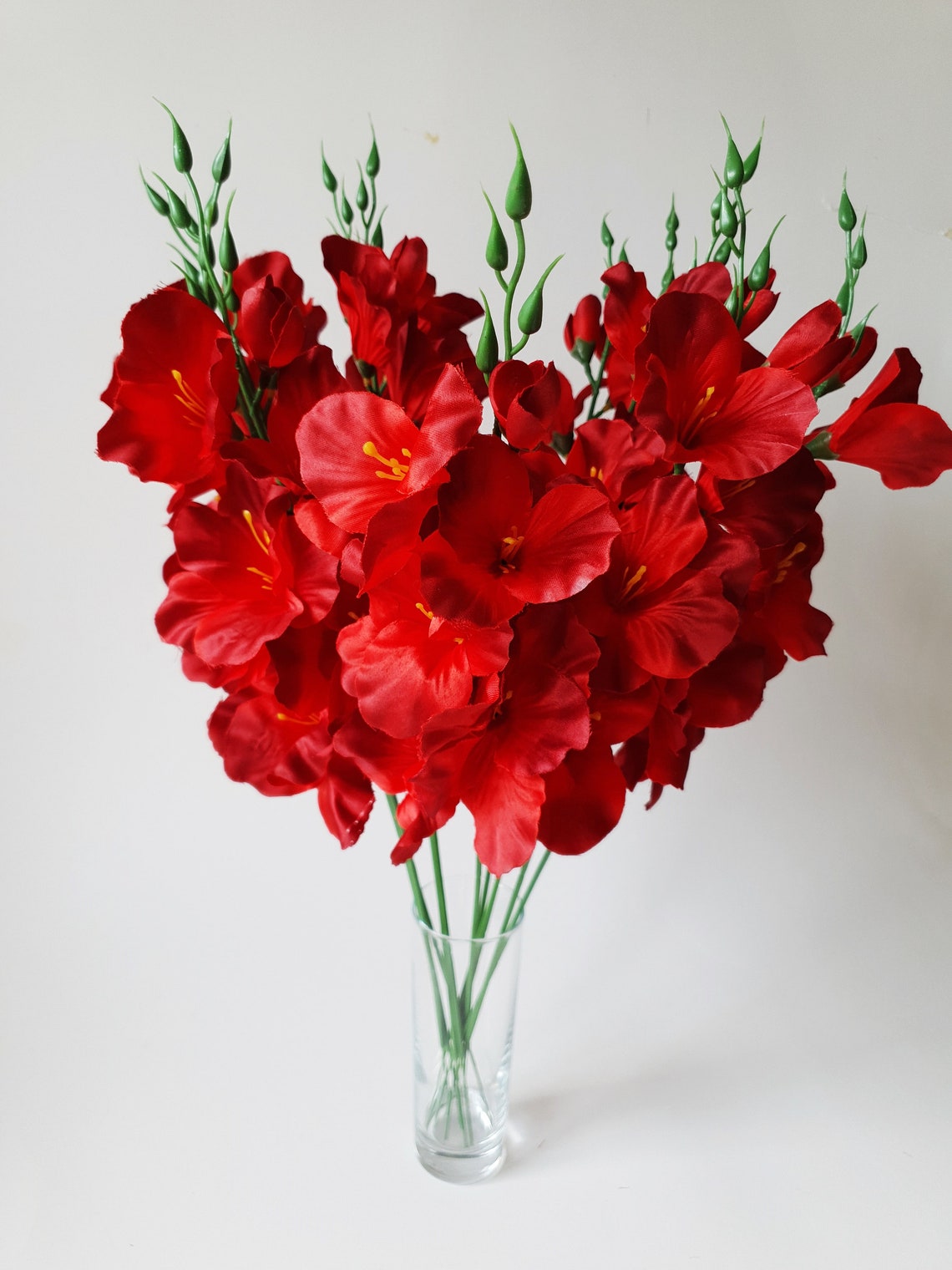 10 Red Silk Gladiolus Artificial Flowers Gladiola Branches Etsy